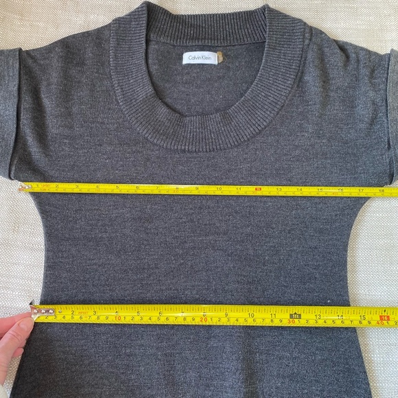 Calvin Klein Dark Grey Merino Wool Blend Knit Short Sleeve Party Office Dress- S - Picture 13 of 15